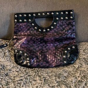 Purple and black large clutch purse